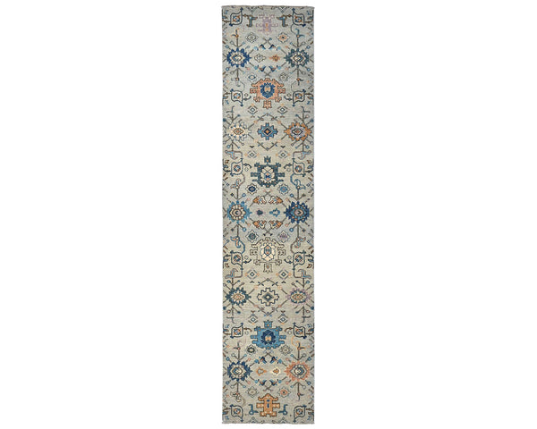 12 Ft Silver Gray Aryana Afghan Hand Knotted Veg Dye Wool Runner Rug